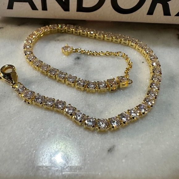 Authentic Pandora, SZ 20CM, Gold Plated White Crystal CZ Tennis Bracelet - Picture 4 of 9